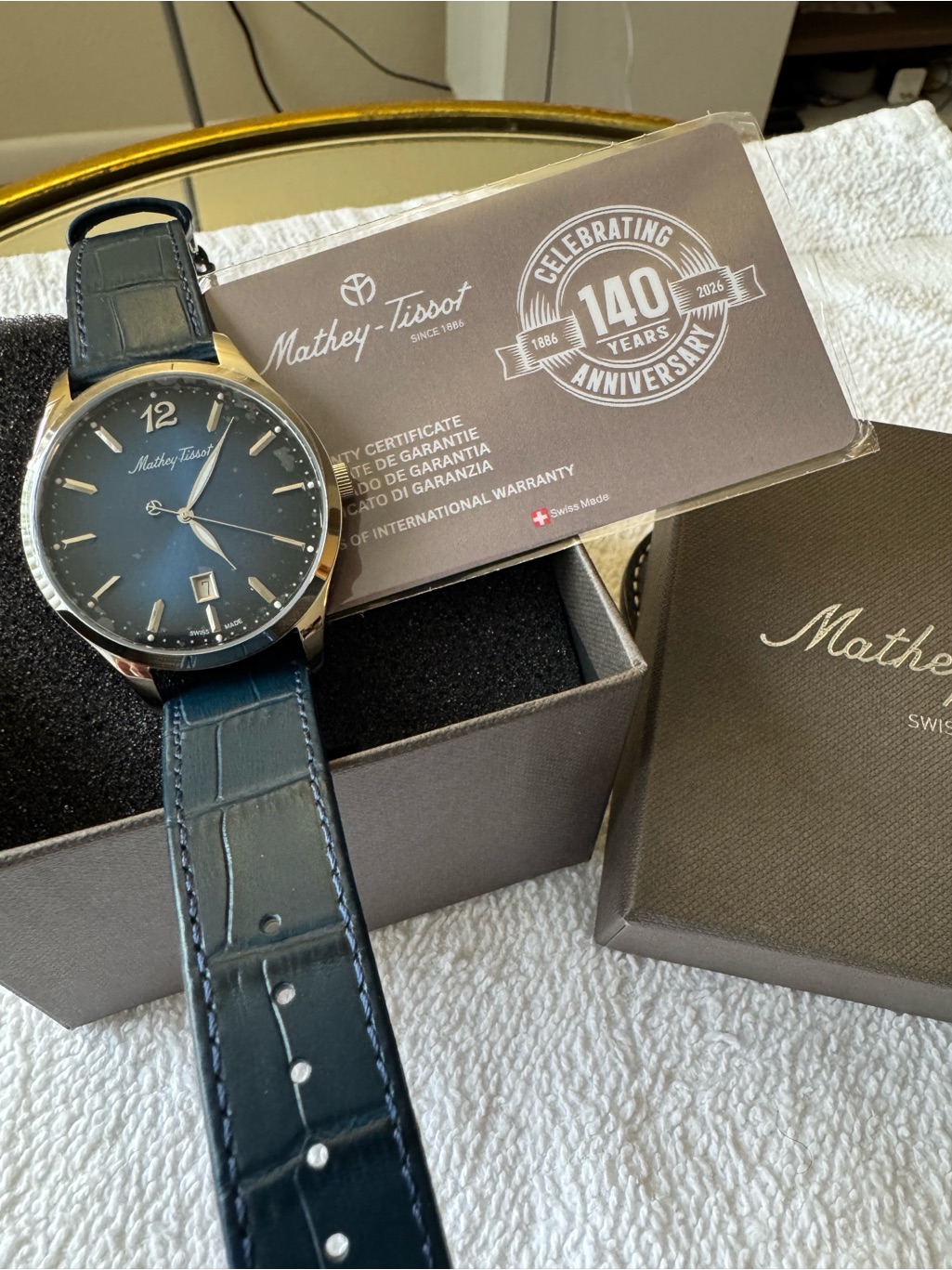 Mathey-Tissot Classic Black Dial Leather Strap Watch